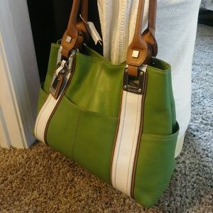 Tignanello Shoulder Handbag Green and White